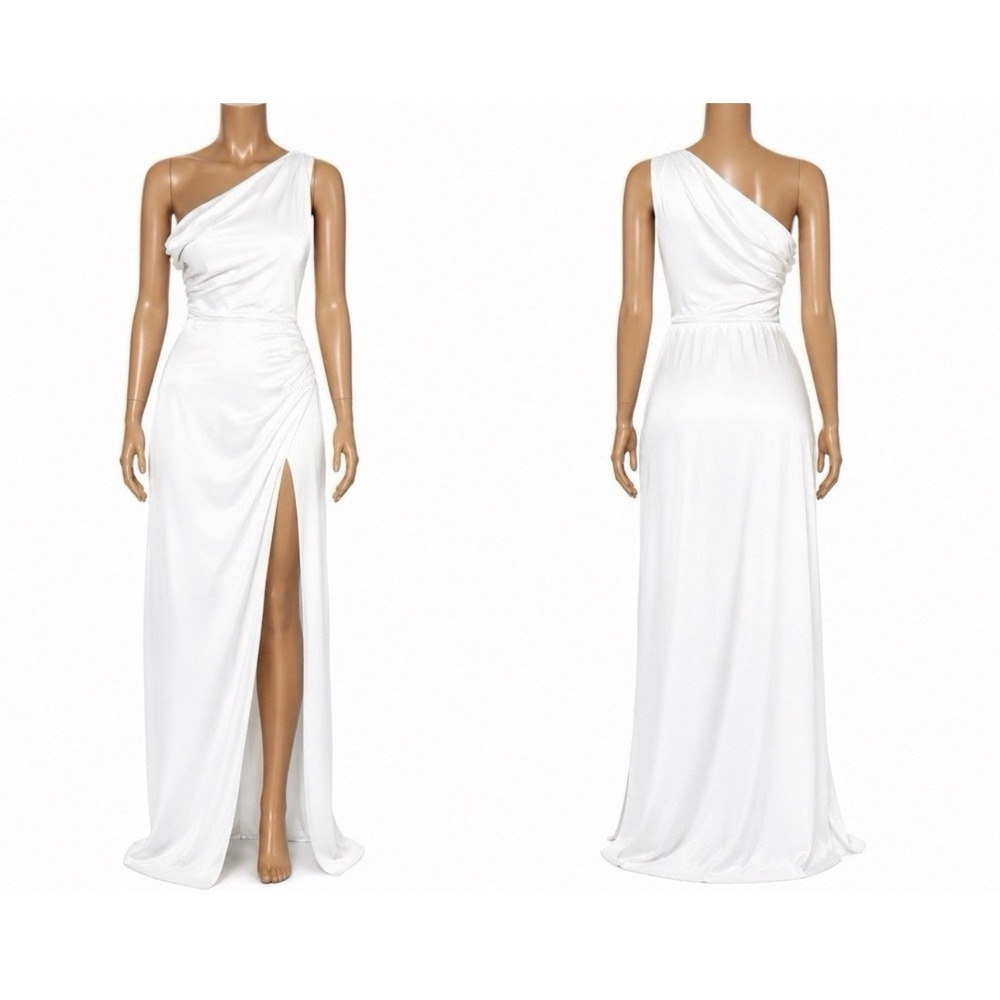 Show Me Your Mumu Jodie Maxi Dress Womens Small White Luxe Satin Lined Side Slit